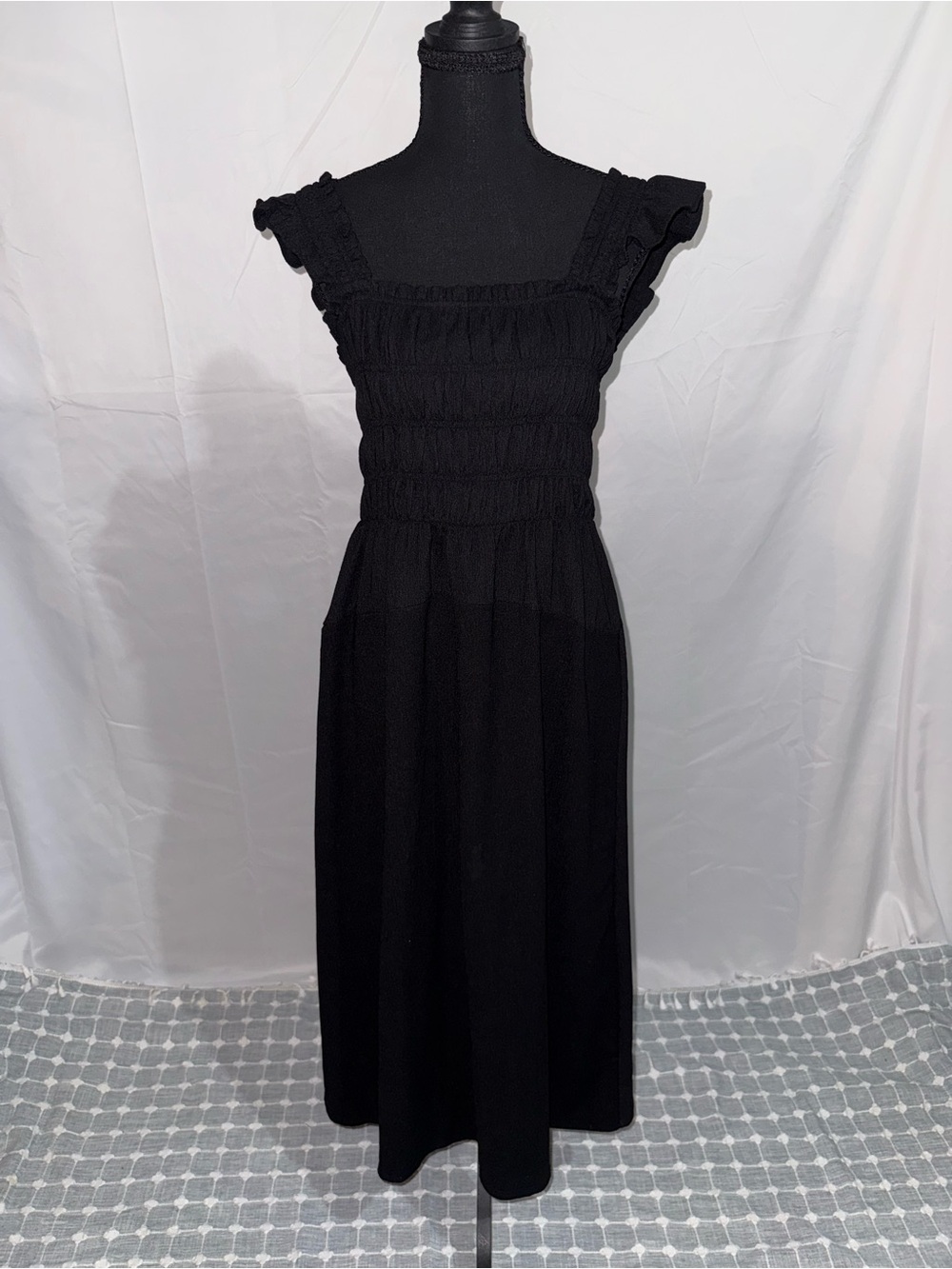 Old Navy Black Smocked Midi Dress with Ruffle Straps